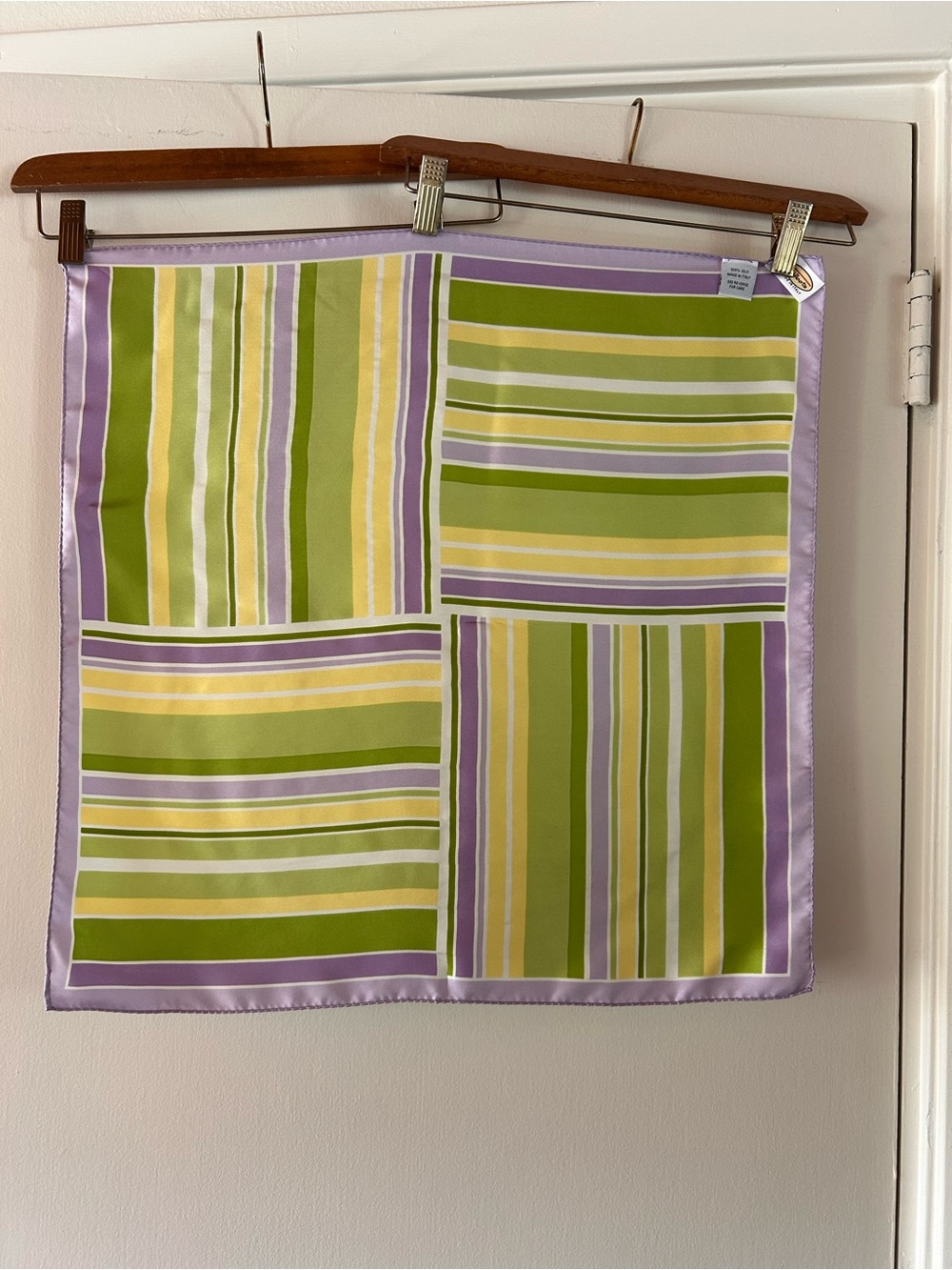Talbots 100% Silk Scarf with Green and Yellow Stripes